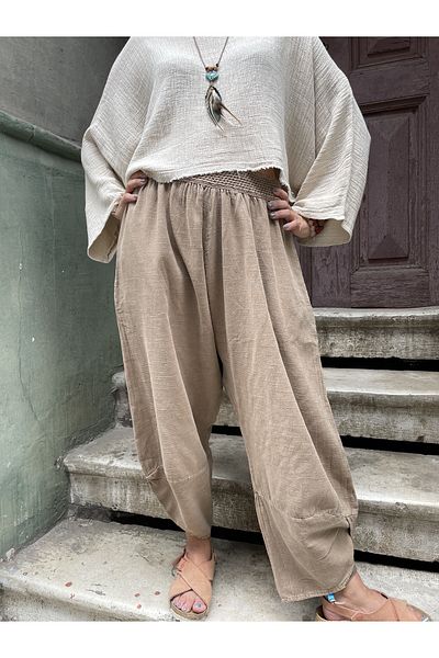 Bohoyasam Unisex Bohemian Rubber Waist Pants, Comfortable Trousers, Yoga Pants, Baggy Pants, Cotton Baggy Pants,