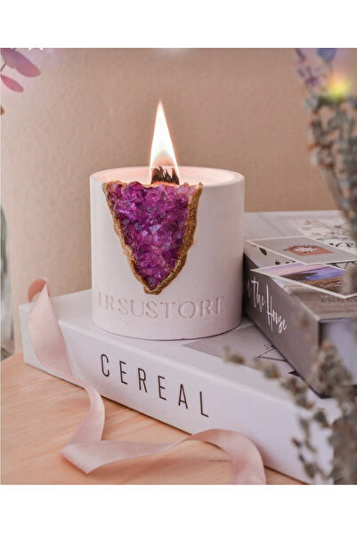 ersu store Taş Işlemeli Kokulu Soya Wax Dekoratif Beton Saksılı Mum