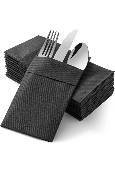 elaia Airlaid Siyah Kumaş Hissi Veren Düğün, Parti, Doğum Günü 1/8 Garson Kat...