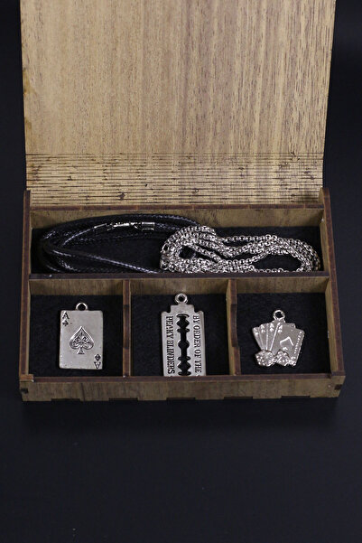 Dukkanka مجموعة قلادة بتصميم المقامر مع صندوق هدايا خشبي خاص