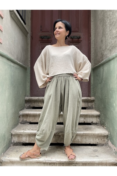 Bohoyasam Unisex Bohem Lastik Bel Pantolon, Rahat Pantolon, Yoga Pantolonu, Şalvar, Pamuklu Şalvar,