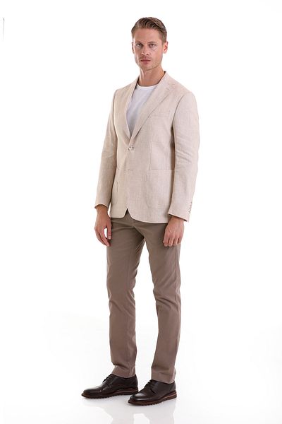 Hatemoğlu Μπουφάν μπεζ Slim Fit Απλό Μονό Γιακά Casual Λινό Μπουφάν