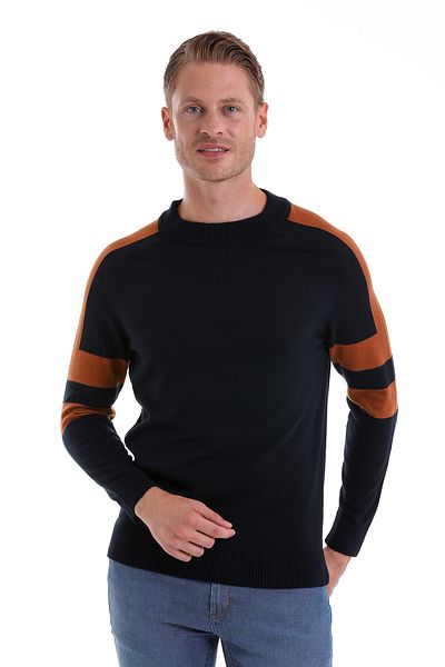 Hatemoğlu Navy Blue Comfort Fit Plain Cotton Half Turtleneck Casual Knitwear Sweater