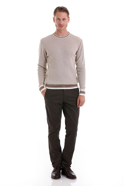 Hatemoğlu Beige Comfort Fit Plain Cotton Crew Neck Casual Knitwear Sweater