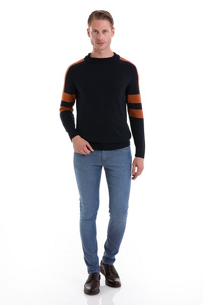 Hatemoğlu Navy Blue Comfort Fit Plain Cotton Half Turtleneck Casual Knitwear Sweater