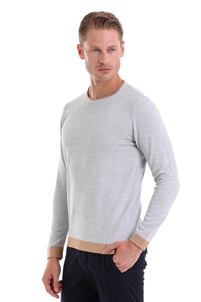 Hatemoğlu Gray Comfort Fit Plain Woolen Crew Neck Casual Sweater