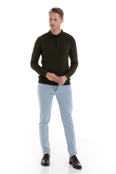 Hatemoğlu Khaki Regular Fit Plain Polo Collar Knitwear Sweater