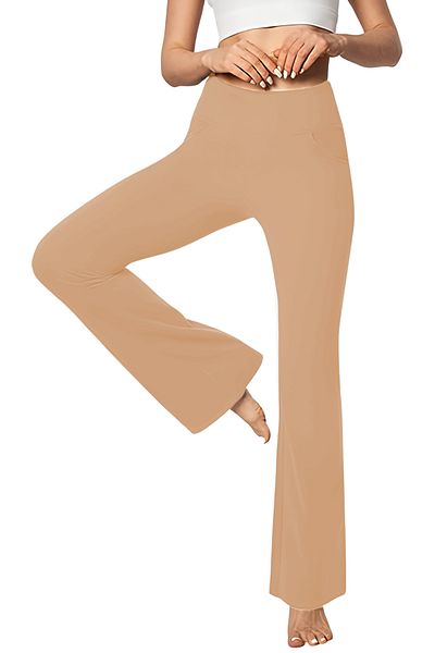 GHASSY CO. Pantaloni de exercițiu de yoga cu talie înaltă pentru femei, cu 4 buzunare, de recuperare, jambiere evazate