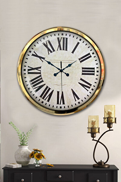 Platin Saat 52 Cm Gold Metal Duvar Saati