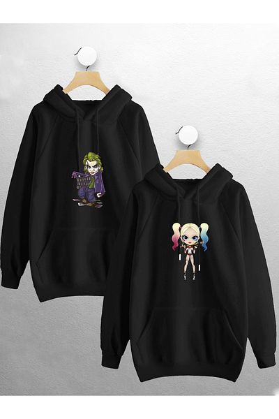 Jobia Outdoors Women Men Harley Quinn And Joker Lover Couple Combination Design Hooded Sweatshirt 2 Piece Set Suit