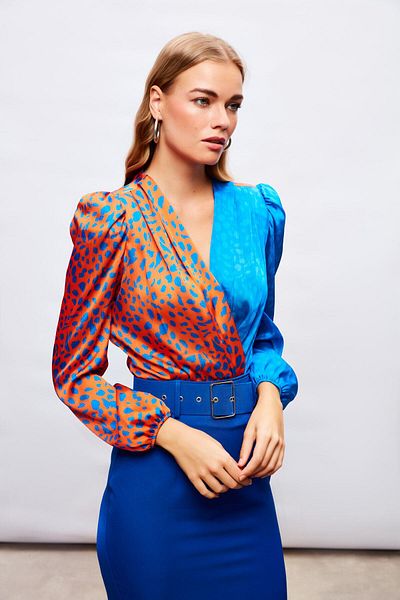 Sateen Body cu model dublu albastru portocaliu-sax