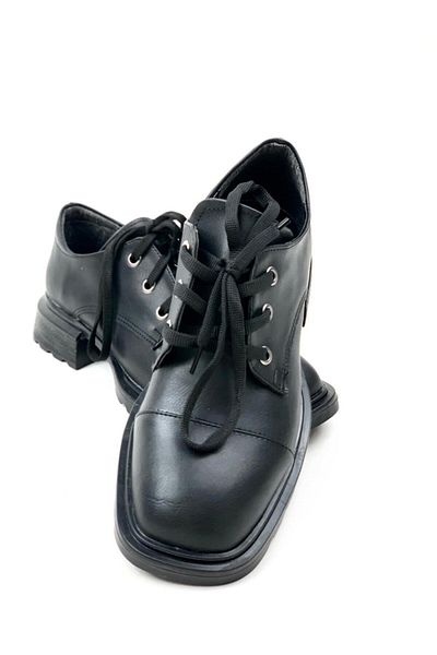 bescobel Women's Black Nefya Lace-up Leather Daily Scissors Leofer Walking Shoes 402