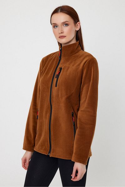 COMBİNE MİCHAİL Γυναικείο αθλητικό φλις μπουφάν Caramel Fleece με 3 τσέπες με φερμουάρ