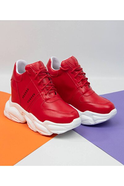 Lady kadın kırmızı içten dolgu topuklu spor ayakkabı