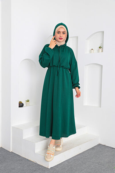 ENSA TESETTUR Φόρεμα με κουκούλα ελαστική μέση καγκουρό τσέπη με λεπτομέρεια Hijab