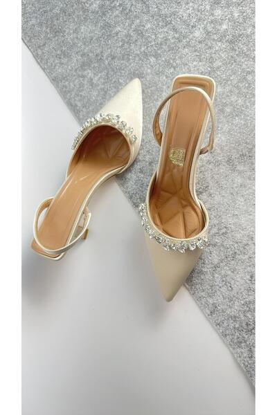 Gloriys Ayakkabı & Çanta Ten saten 6 cm topuklu taşlı ayakkabı 0560