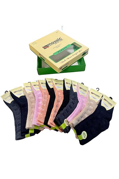 socksbox Опаковани в кутия бамбукови премиум дамски безшевни зимни пухкави чорапи с масажен ефект/12 чифта/36-41