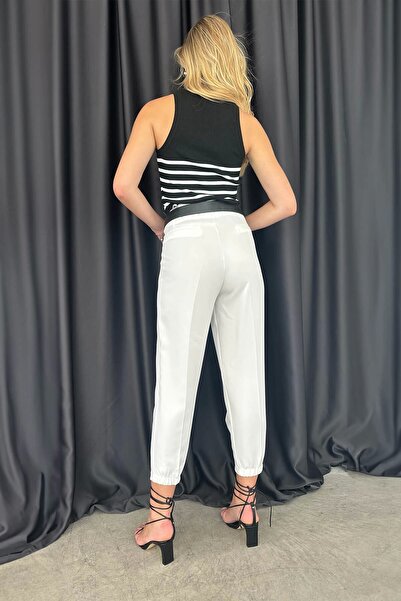 Eka Pantaloni de jogger elastic pentru femei cu talie și picior albe 9999-11295