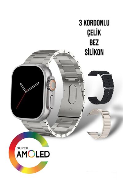 Mmctech Hk 8 Akıllı Saat 49mm Amoled Pusula Nfc 3 Kordon( Metal - Plastik -be...