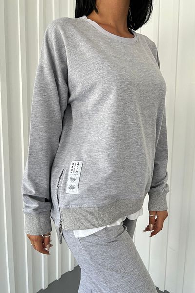 lovebox Two Thread Cotton Fabric Side Zipper Garni and Leg Detail Long Sleeve Gray Tracksuit 300