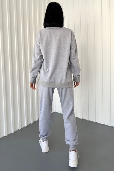lovebox Two Thread Cotton Fabric Side Zipper Garni and Leg Detail Long Sleeve Gray Tracksuit 300