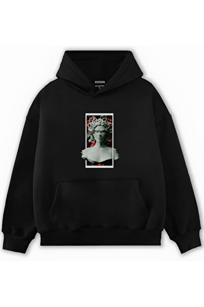 Edizen سويت شيرت ميدوسا كبير الحجم بغطاء للرأس مصنوع من القطن بنسبة 100%