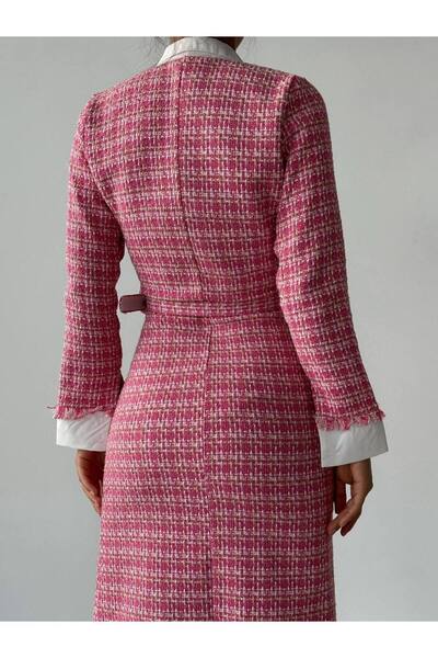 hillone Μίντι Φόρεμα με Ζώνη από Tweed