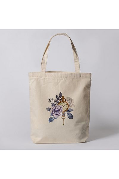 Riyaz Dükkan Clock&Flower - Special Design Cloth Bag, Shoulder and Hand Bag, 35x40cm