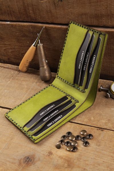 New Coast Leather 1900's Γνήσιο & Πραγματικό Δερμάτινο Χειροποίητο Ανοιχτό Πράσινο Ανδρικό Πορτοφόλι