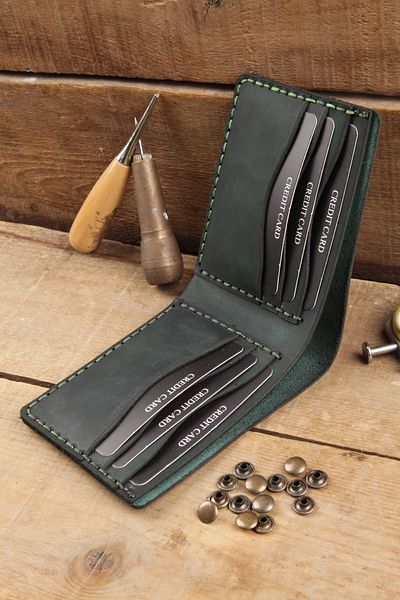 New Coast Leather 1900's Γνήσιο δέρμα Χειροποίητο Σκούρο Πράσινο Ανδρικό Πορτοφόλι