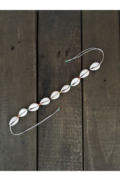 özde dekor Beaded, Real Seashell Anklet (BEIGE STRING)