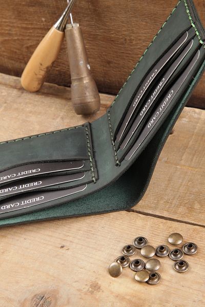 New Coast Leather 1900's Γνήσιο δέρμα Χειροποίητο Σκούρο Πράσινο Ανδρικό Πορτοφόλι