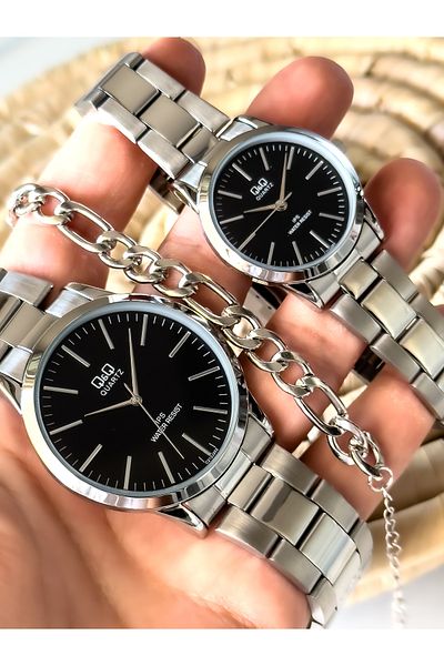 Q&Q Brand Steel Strap, Silver Color, Lover Wristwatches+Bracelet