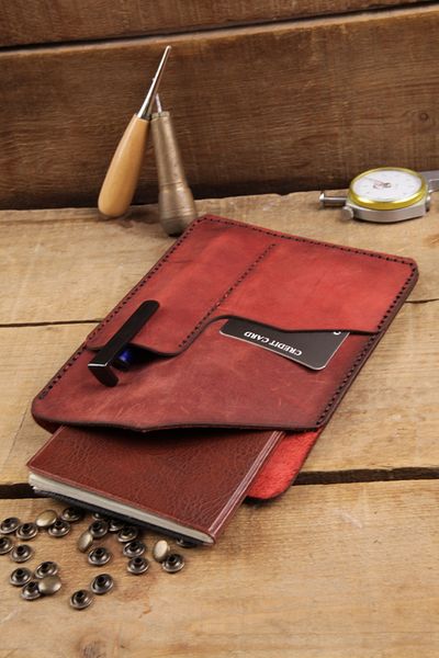 New Coast Leather 1900's Ръчно изработена червена чанта за тефтер и кожен органайзер от естествена и естествена кожа