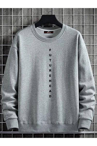 Buğraterzimoda Φούτερ με στάμπα Futurehead Crew Neck Γκρι Oversize