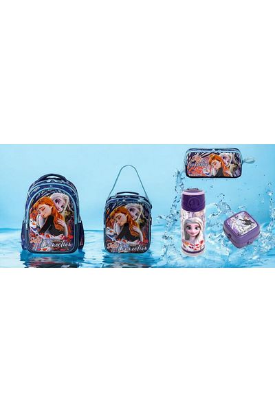 GENC DIJITAL BASKI Geantă pentru școală primară Frozen Trio Connection și cutie de prânz SET școală (5 BUC.)