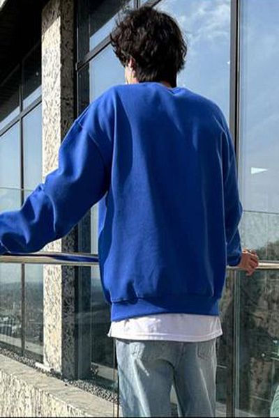 Buğraterzimoda Φούτερ Futurehead με στάμπα Crew Neck Saks Blue Oversize