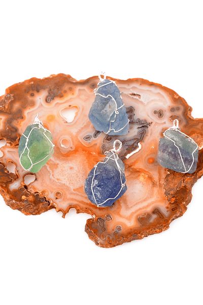 Tesbih Atölyesi Certified Raw Wire Wrapped Green Blue Fluorite Stone Necklace