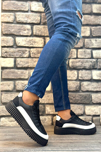 Mida Shoes Black and White Parachute Fabric Lace-Up Men's Sports Shoes