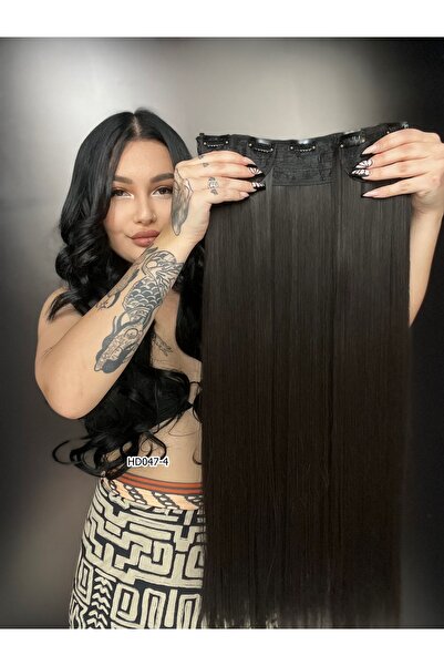 Suzan Peruk Düz Yarım Ay + 2 Yan Çıt Çıt - Kahverengi