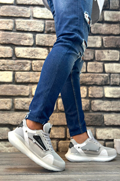 Mida Shoes Gray Leather Balloon Sole Lace-Up Men's Sports Shoes