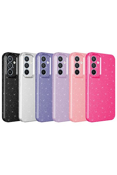 Rivor Samsung Galaxy A34 Compatible Case 3D Camera Protection Silvery Sparkling Colorful Shiny Luxury Silicone Cover