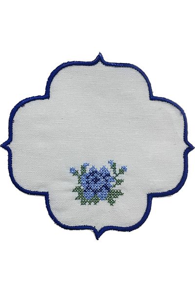 AYNAKIŞÇEYİZ Șervețele de prezentare din in, brodate cu trandafiri în cruce, de culoare albastră, pachet de 6