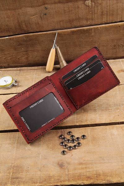 New Coast Leather 1900's Ръчно изработен мъжки портфейл от естествена кожа с множество отделения в червен цвят