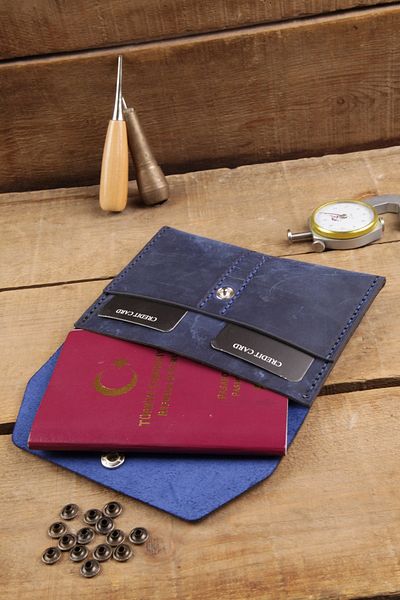 New Coast Leather 1900's Γνήσιο & Πραγματικό Δερμάτινο Χειροποίητο Μπλε Πορτοφόλι Διαβατηρίου