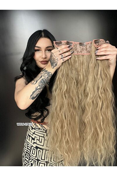 Suzan Peruk Afro Dalgalı Yarım Ay + 2 Yan Çıt Çıt - Karamel Platin Röfleli