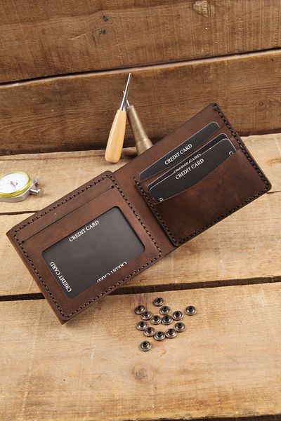 New Coast Leather 1900's Ръчно изработен мъжки портфейл от естествена кожа с много отделения, кафяв