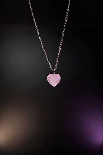 DOODLE Pink Quartz Natural Stone Heart Cut Necklace