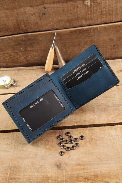 New Coast Leather 1900's Ръчно изработен мъжки портфейл от естествена кожа с много отделения в тюркоазено синьо