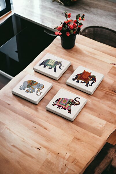 Baumatelier طقم قواعد أكواب من الحجر الطبيعي بتصميم فيل ملون من الهند مكون من...